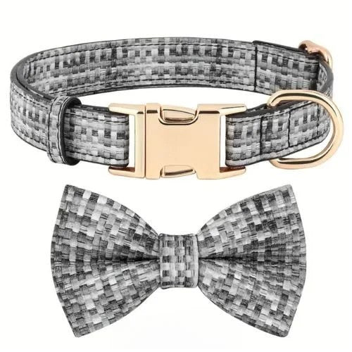 Slate Plaid Bow and Collar