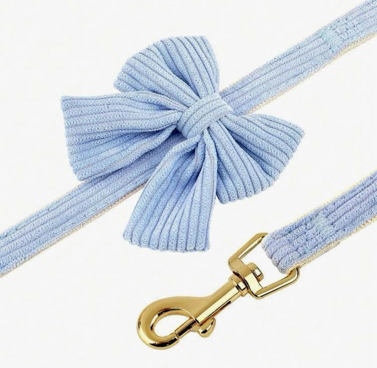 Dusty Blue Bow Dog Collar & Leash Set